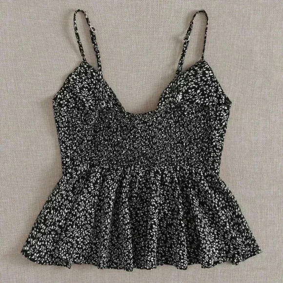 Black Boho Womens Knot Front Allover Plants Cami Top - Picture 2 of 5